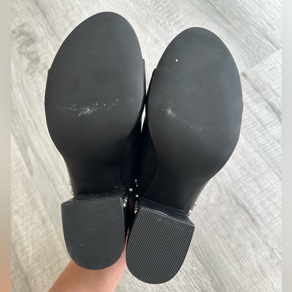 Madden Girl | Silver Studded Black Leather Open Toe Block Heel Sandals - Picture 3 of 4